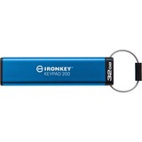 Kingston IronKey Keypad 200 de 32 GB, FIPS 140-3 nivel 3 cifrado AES-256, Lápiz USB FIPS 140-3 nivel 3 cifrado AES-256, 32 GB, USB tipo A, 3.2 Gen 1 (3.1 Gen 1), 145 MB/s, Funda, Azul