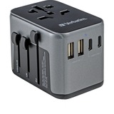 Verbatim 49545 adaptador de enchufe eléctrico Universal, Enchufe del recorrido negro/Plateado
