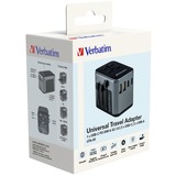 Verbatim 49545 adaptador de enchufe eléctrico Universal, Enchufe del recorrido negro/Plateado
