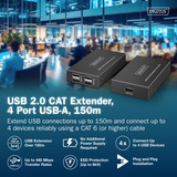 Digitus Set extensor USB 2.0 CAT, 480 Mbps, 150 metros negro