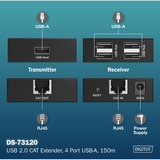 Digitus Set extensor USB 2.0 CAT, 480 Mbps, 150 metros negro