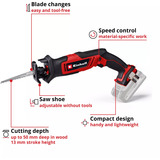 EINHELL Sierra sable universal inalámbrica Power X-Change TE-AP 18/13 Li - Solo, 18 Voltios, Sierra de sable rojo/Negro