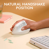 Logitech Lift for Mac, Ratón blanco, mano derecha, Diseño vertical, Óptico, RF Wireless + Bluetooth, 4000 DPI, Blanco