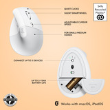 Logitech Lift for Mac, Ratón blanco, mano derecha, Diseño vertical, Óptico, RF Wireless + Bluetooth, 4000 DPI, Blanco