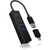 ICY BOX IB-HUB1419-LAN USB 3.2 Gen 1 (3.1 Gen 1) Type-A Negro, Hub USB negro, USB 3.2 Gen 1 (3.1 Gen 1) Type-A, 10,100,1000 Mbit/s, IEEE 802.1Q, IEEE 802.1p, IEEE 802.3, IEEE 802.3az, IEEE 802.3u, IEEE 802.3x, Negro, RJ-45, USB 3.2 Gen 1 (3.1 Gen 1) Type-A, Aluminio