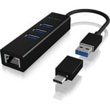 ICY BOX IB-HUB1419-LAN USB 3.2 Gen 1 (3.1 Gen 1) Type-A Negro, Hub USB negro, USB 3.2 Gen 1 (3.1 Gen 1) Type-A, 10,100,1000 Mbit/s, IEEE 802.1Q, IEEE 802.1p, IEEE 802.3, IEEE 802.3az, IEEE 802.3u, IEEE 802.3x, Negro, RJ-45, USB 3.2 Gen 1 (3.1 Gen 1) Type-A, Aluminio