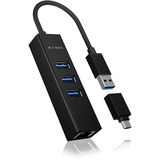 ICY BOX IB-HUB1419-LAN, Hub USB negro