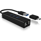 ICY BOX IB-HUB1419-LAN, Hub USB negro