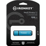 Kingston IronKey 128GB Vault Privacy 50 cifrado AES-256, FIPS 197, Lápiz USB celeste/Negro, FIPS 197, 128 GB, USB tipo A, 3.2 Gen 1 (3.1 Gen 1), 250 MB/s, Tapa, Negro, Azul