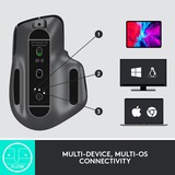 Logitech MX Master 3S for Business ratón Oficina mano derecha Bluetooth Laser 8000 DPI grafito, mano derecha, Laser, Bluetooth, 8000 DPI, Grafito
