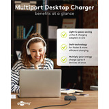goobay Cargador de mesa multipuerto USB-C, PD, GaN, 65 vatios negro