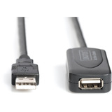 Digitus Cable de extensión USB 2.0 activo, 20 metros, Cable alargador negro