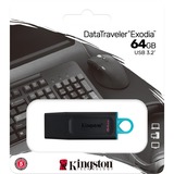 Kingston DataTraveler Unidad Flash USB 3.2 Exodia, Lápiz USB negro/Turquesa, 64 GB, USB tipo A, 3.2 Gen 1 (3.1 Gen 1), Tapa, 11 g, Negro, Turquesa