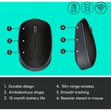 Logitech M171 Black-K ratón Ambidextro RF inalámbrico Óptico 1000 DPI negro/Gris, Ambidextro, Óptico, RF inalámbrico, 1000 DPI, Negro