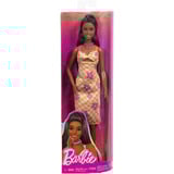 Mattel Muñeca Barbie Fashionista con vestido de cuadros rosa anaranjado, Muñecos 