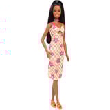 Mattel Muñeca Barbie Fashionista con vestido de cuadros rosa anaranjado, Muñecos 