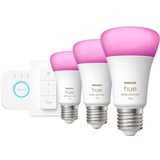 Philips Hue Kit de inicio: 3 bombillas inteligentes E27 (1100) + regulador de intensidad, Lámpara LED Philips Hue White and Color ambiance Kit de inicio: 3 bombillas inteligentes E27 (1100) + regulador de intensidad, Kit de iluminación inteligente, Blanco, Bluetooth/Zigbee, LED integrado, E27, 2000 K