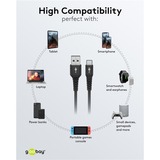 goobay Cable textil USB 2.0 supersuave, conector USB-A > conector USB-C negro