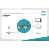 Digitus Cable de extensión USB 2.0, conector USB-A > enchufe USB-A, Cable alargador negro