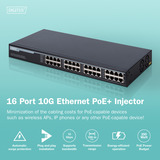 Digitus Inyector PoE+ Ethernet 10G de 16 puertos, 802.3at 250 W 