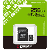 Kingston 256GB microSDXC Canvas Select Plus Gen3 150MB/s A1 (Incluye adaptador de SD), Tarjeta de memoria negro, 256 GB, MicroSDXC, Clase 10, UHS-I, 150 MB/s, Class 1 (U1)