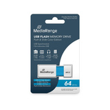 MediaRange Color Edition 64 GB, Lápiz USB blanco/Celeste