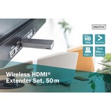 Digitus Extensor de Video Inalámbrico HDMI > HDMI, 50 Metros, Alargador de HDMI negro/Plateado