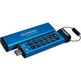 Kingston IronKey Keypad 200C USB-C de 128 GB 200C, FIPS 140-3 nivel 3 (pendiente) AES-256, Lápiz USB FIPS 140-3 nivel 3 (pendiente) AES-256, 128 GB, USB Tipo C, 3.2 Gen 1 (3.1 Gen 1), 280 MB/s, Funda, Azul