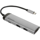 Verbatim 49140 hub de interfaz USB 3.2 Gen 1 (3.1 Gen 1) Type-C, Hub USB plateado/Negro, USB 3.2 Gen 1 (3.1 Gen 1) Type-C, USB 3.2 Gen 1 (3.1 Gen 1) Type-C, Metal, 0,015 m, USB, 5 - 20 V