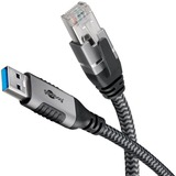 goobay Cable Ethernet USB-A 3.2 Gen1 conector > conector RJ-45, Adaptador de red negro/Plateado