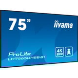 iiyama LH7565UHSB-B1 pantalla de señalización Diseño de quiosco 189,2 cm (74.5") LED Wifi 800 cd / m² 4K Ultra HD Negro Procesador incorporado Android 11 24/7, Pantalla de gran formato negro, Diseño de quiosco, 189,2 cm (74.5"), LED, 3840 x 2160 Pixeles, Wifi, 24/7