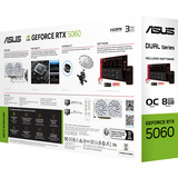ASUS Dual -RTX5060-O8G-WHITE NVIDIA GeForce RTX 5060 8 GB GDDR7, Tarjeta gráfica blanco, GeForce RTX 5060, 8 GB, GDDR7, 128 bit, 7680 x 4320 Pixeles, PCI Express 5.0