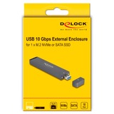 DeLOCK Carcasa externa M.2 NVMe PCle SSD, SATA SSD, Caja de unidades gris