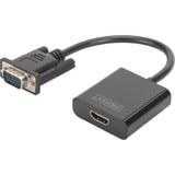 Digitus Convertidor VGA - HDMI, Adaptador negro, 0,15 m, VGA (D-Sub), 1920 x 1080 Pixeles, Negro, China, 50 g