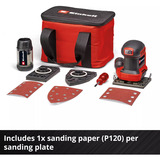 EINHELL Lijadora orbital de mano inalámbrica Power X-Change TE-OS 18/113 3X Li-Solo, 18 Voltios rojo/Negro