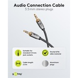 goobay Cable de conexión de audio Plus AUX 3,5mm estéreo negro/Plateado