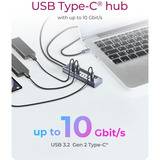 ICY BOX IB-HUB1450-C31 10000 Mbit/s Antracita, Hub USB antracita, USB 3.2 Gen 2 (3.1 Gen 2) Type-C, 10000 Mbit/s, Antracita, Aluminio, 20 W, Cable redondo