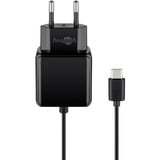 goobay Cargador con cable de conexión USB-C de 1,5 m 3,0A (15W) negro