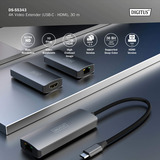 Digitus Extensor de video 4K USB-C > HDMI, 30 metros, Alargador de HDMI negro