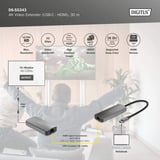 Digitus Extensor de video 4K USB-C > HDMI, 30 metros, Alargador de HDMI negro
