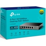 TP-Link TL-SF1006P switch No administrado Fast Ethernet (10/100) Energía sobre Ethernet (PoE) Negro, Interruptor/Conmutador No administrado, Fast Ethernet (10/100), Bidireccional completo (Full duplex), Energía sobre Ethernet (PoE)