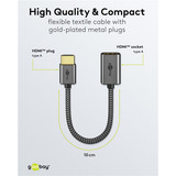 goobay Adaptador flexible HDMI de ultra alta velocidad, Cable negro/Dorado