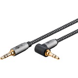 goobay Cable de conexión de audio Plus AUX 3,5mm estéreo, 90° negro/Plateado