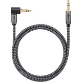 goobay Cable de conexión de audio Plus AUX 3,5mm estéreo, 90° negro/Plateado