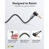 goobay Cable de conexión de audio Plus AUX 3,5mm estéreo, 90° negro/Plateado