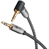 goobay Cable de conexión de audio Plus AUX 3,5mm estéreo, 90° negro/Plateado