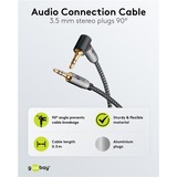 goobay Cable de conexión de audio Plus AUX 3,5mm estéreo, 90° negro/Plateado