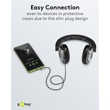 goobay Cable de conexión de audio Plus AUX 3,5mm estéreo, 90° negro/Plateado