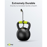 goobay Cable de conexión de audio Plus AUX 3,5mm estéreo, 90° negro/Plateado