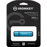 Kingston IronKey 256GB Vault Privacy 50 cifrado AES-256, FIPS 197, Lápiz USB celeste/Negro, FIPS 197, 256 GB, USB tipo A, 3.2 Gen 1 (3.1 Gen 1), 230 MB/s, Tapa, Negro, Azul